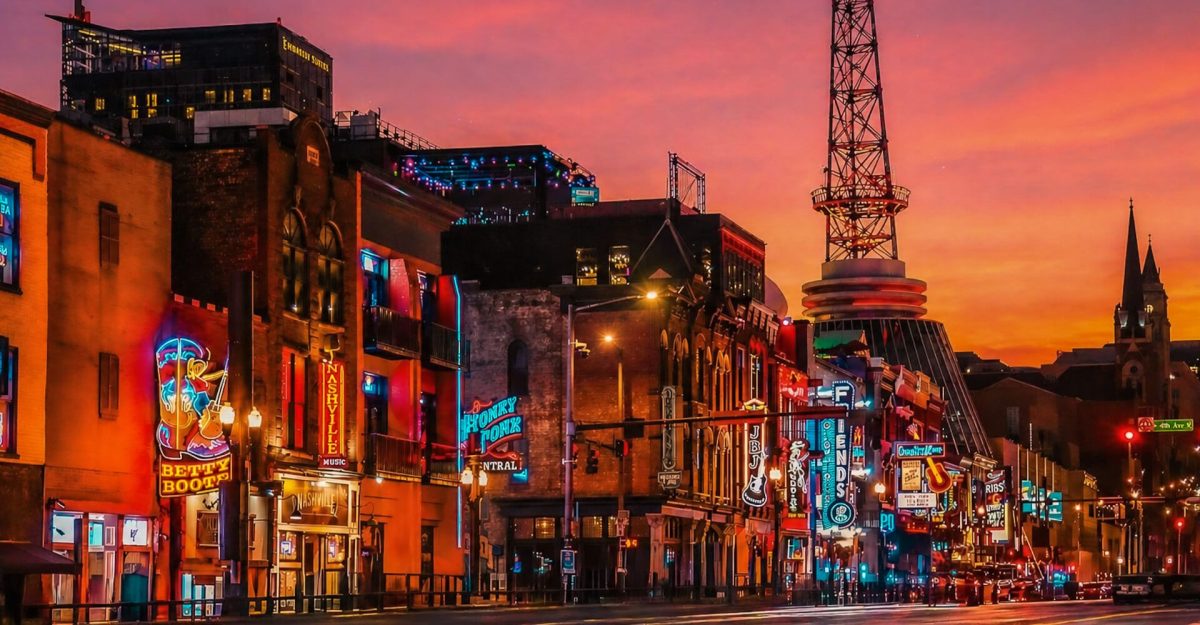 Nashville Broadway Street at dusk