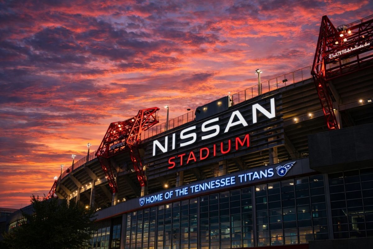 nissan stadium at dusk